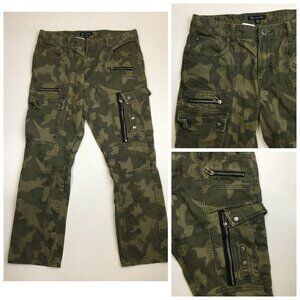 INC International Concepts  Berlin Slim Straight Camo Print Zip Pockets Jeans